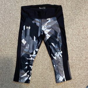 Under Armour Compression capri legging Sz L Blk/Gray 20” inseam w/zipper pocket